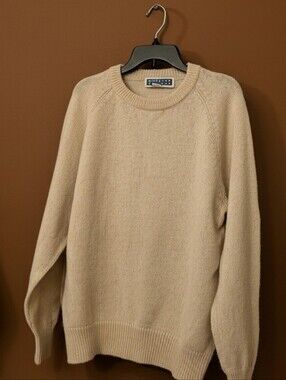 VTG HARBOUR  Classic 100% WOOL Shetland Men's Sweater XL Classic Beige Crew Neck